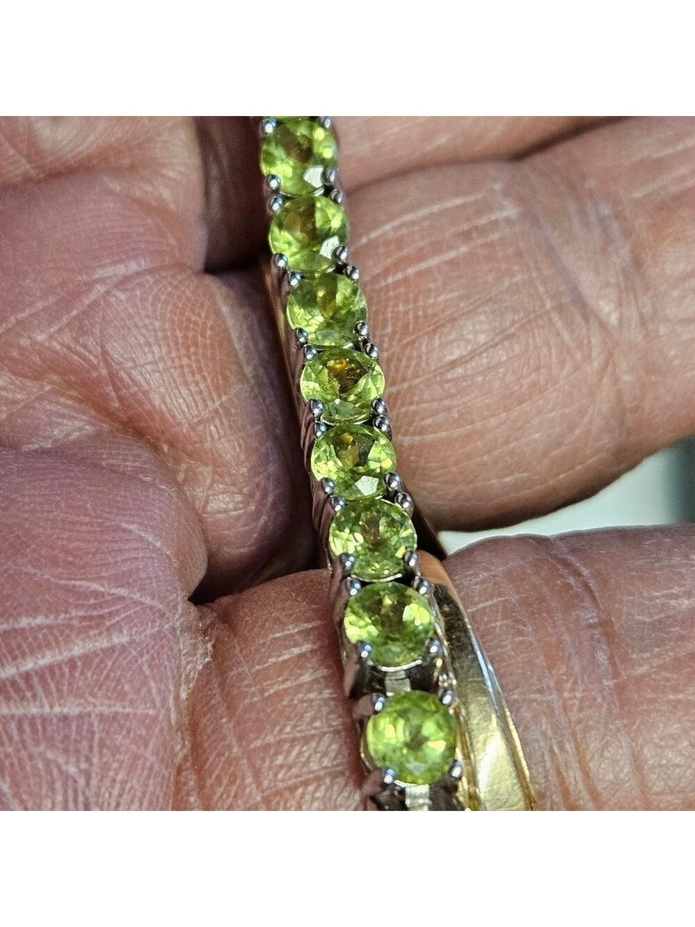 Green Peridot Glass DL 925 Sterling Tennis Bracelet With Safey Catch